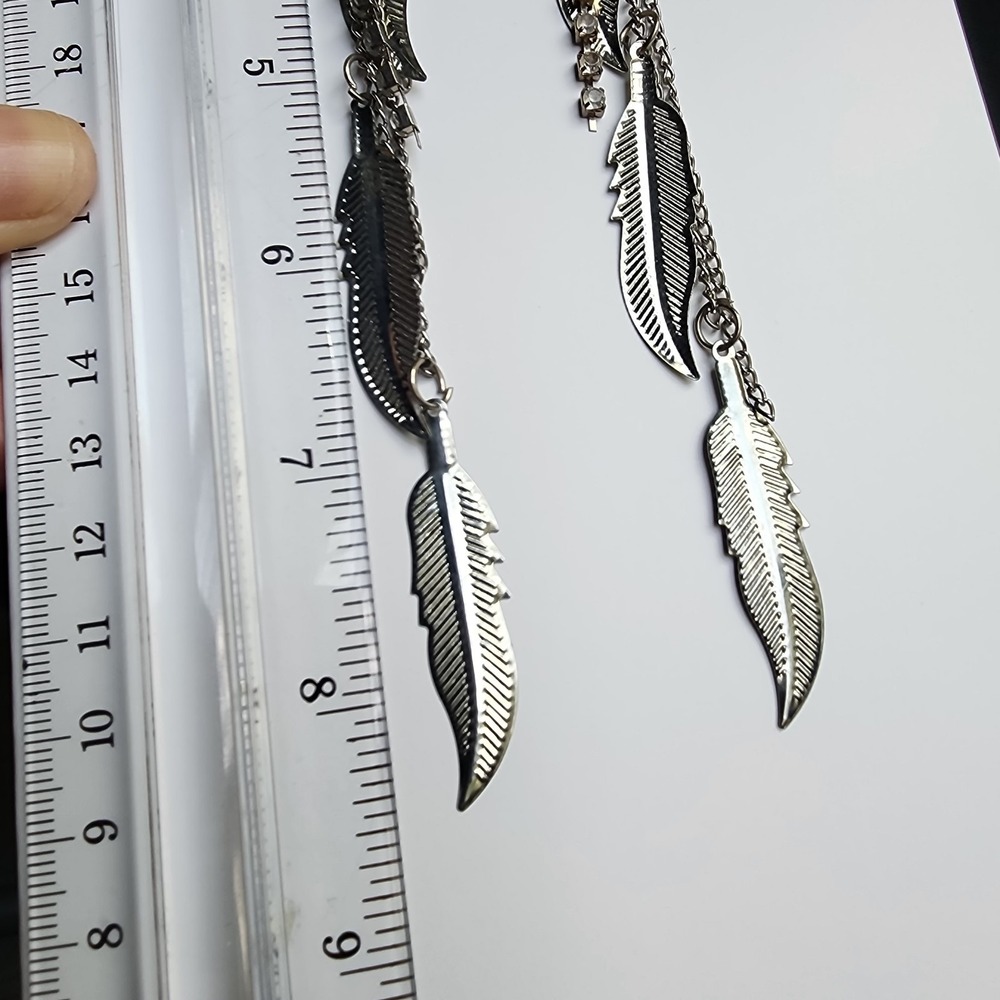 Dangle Feather Earrings Silver Tone - Picture 4 of 4